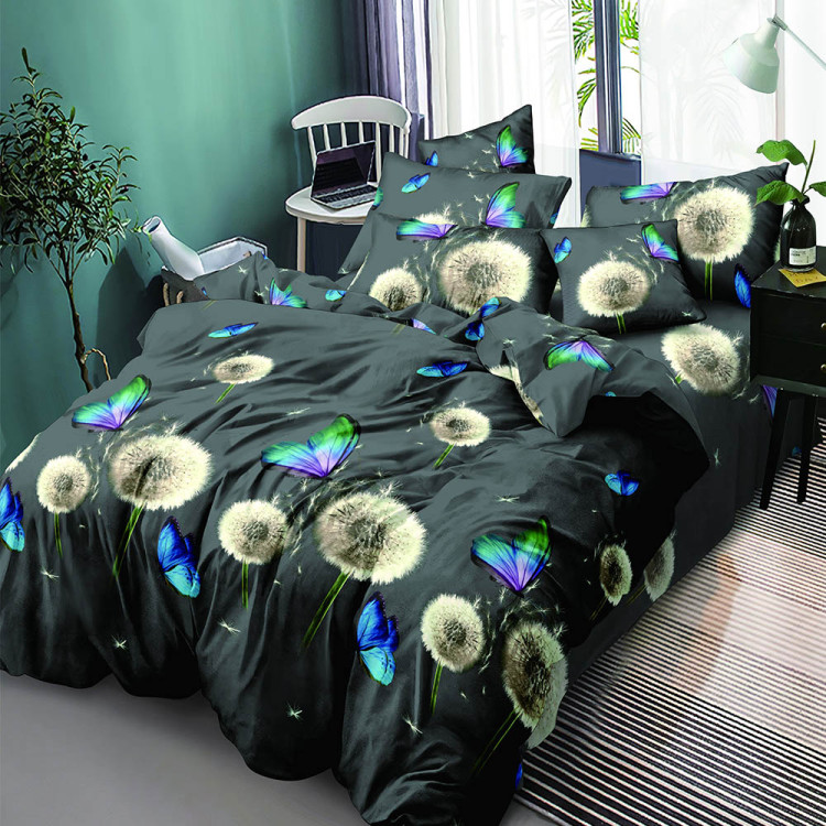 Pościel 160x200 bawełna satynowa 3D Cotton World gruba 3 części A5594 dmuchawce i motyle