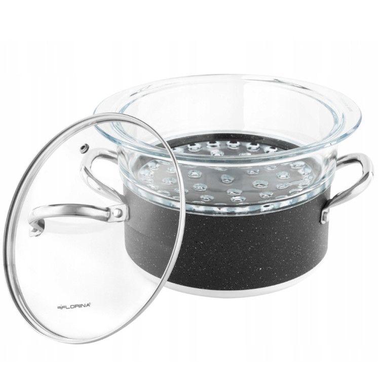 Garnek do gotowania na parze Florina Onyx 20 cm parowar szklany
