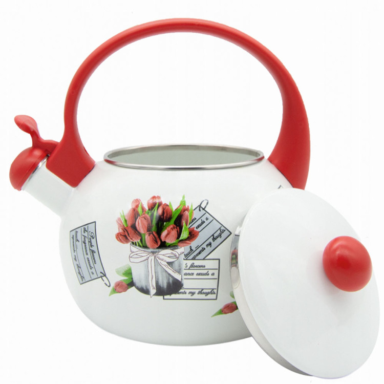 Czajnik tradycyjny z gwizdkiem emaliowany 2,2 litra MeyerHoff TR 80 Gift Flower biały w kwiaty