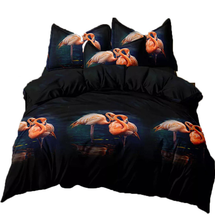 Pościel 160x200 bawełna satynowa 3D Cotton World gruba 3 części 21053 flamingi