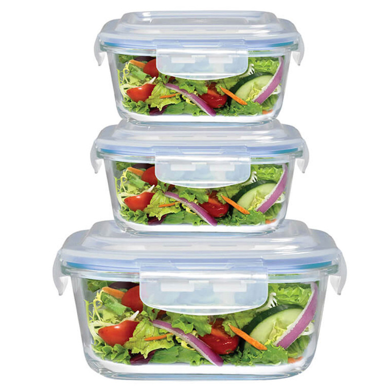 Zestaw 3 pojemników szklanych lunchbox MG Home Cucina 1200/800/300 ml żaroodporne