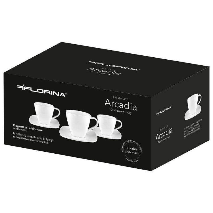 Komplet porcelanowych filiżanek 330 ml ze spodkami dla 6 osób Florina Arcadia