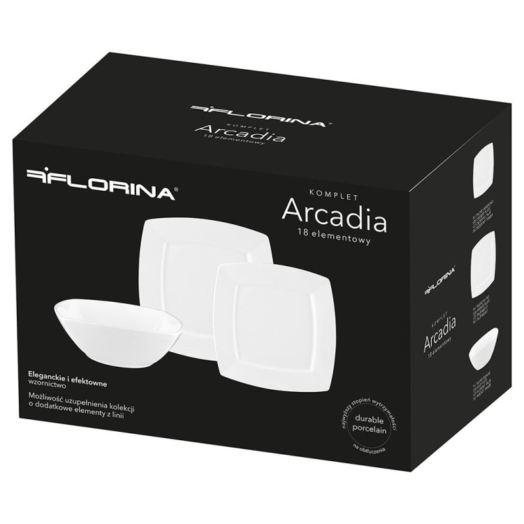 Komplet porcelanowych talerzy obiadowych dla 6 osób 18el Florina Arcadia biały
