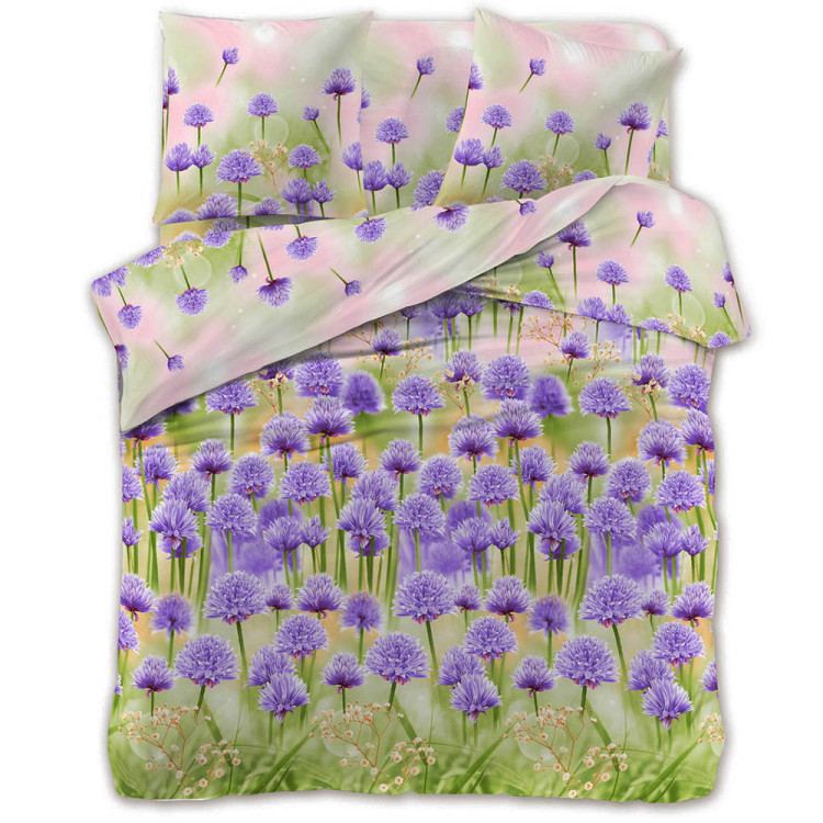 Pościel 200x220 bawełna satynowa 3D Cotton World gruba 3 części 2474 kwiaty koniczyny