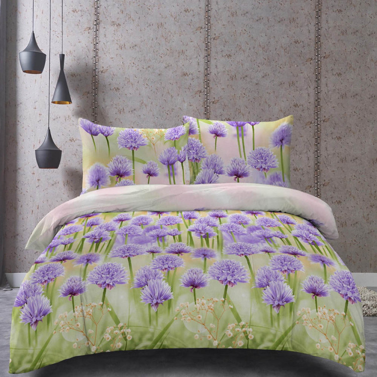 Pościel 200x220 bawełna satynowa 3D Cotton World gruba 3 części 2474 kwiaty koniczyny
