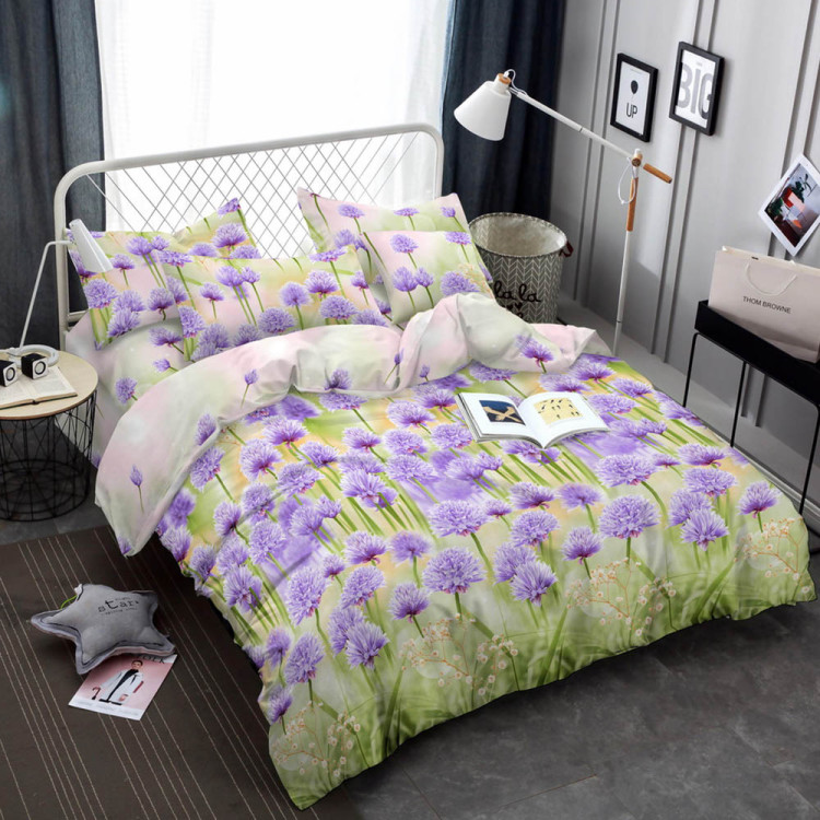 Pościel 200x220 bawełna satynowa 3D Cotton World gruba 3 części 2474 kwiaty koniczyny