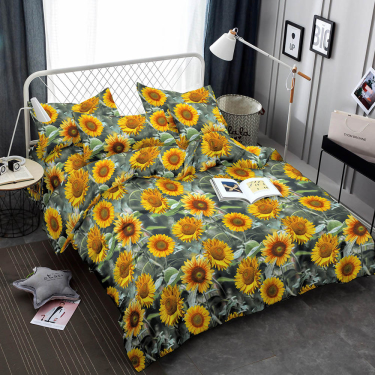 Pościel 200x220 bawełna satynowa 3D Cotton World gruba 3 części 2476 słoneczniki
