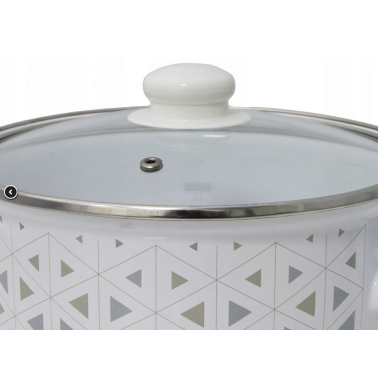 Garnek emaliowany 5.2 L prosty z pokrywką 22 cm Meyerhoff biały w trójkąty