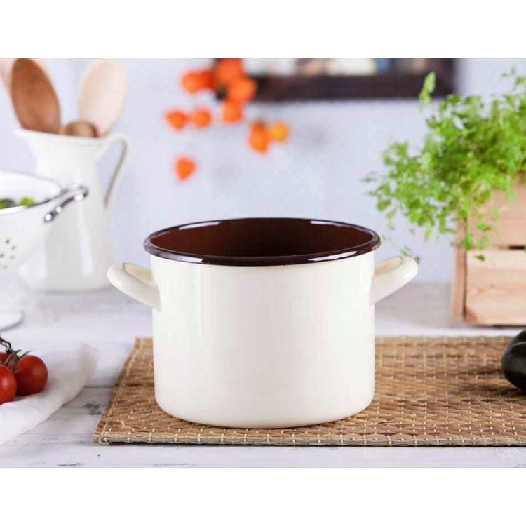Garnek emaliowany 4.5 L prosty 20 cm indukcja gaz Krem Brąz
