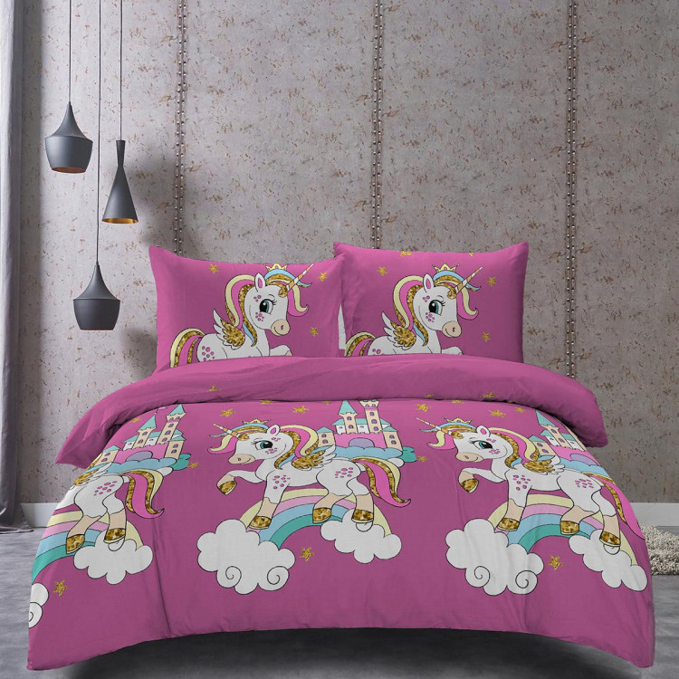 Pościel 160x200 dla dzieci bawełna satynowa 3D Cotton World gruba 3 części 2417 jednorożec