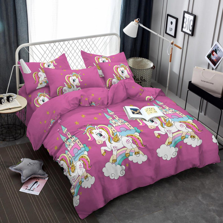Pościel 160x200 dla dzieci bawełna satynowa 3D Cotton World gruba 3 części 2417 jednorożec