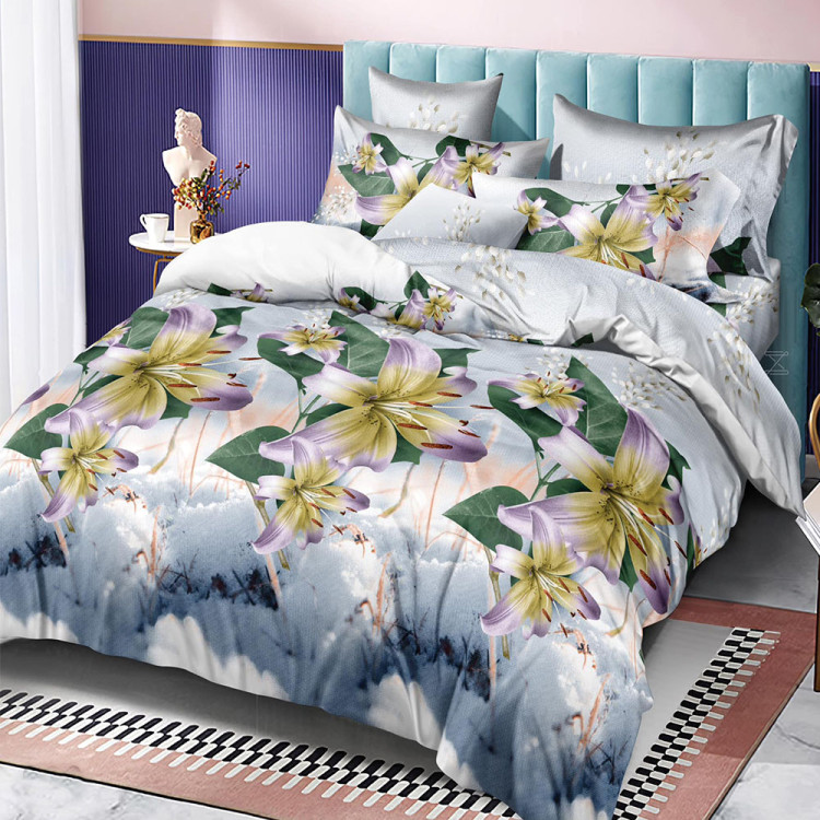 Pościel 160x200 bawełna satynowa 3D Cotton World gruba 4 części z prześcieradłem 926 lilie
