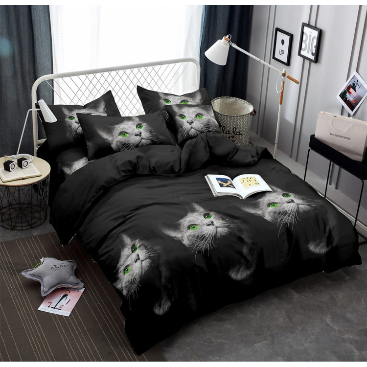 Pościel 160x200 bawełna satynowa 3D Cotton World gruba 3 części 1274 kot Pościel 160x200 bawełna satynowa 3D Cotton World gruba 3 części 1274 kot