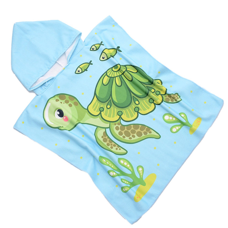 Ręcznik plażowy dla dzieci 60x120 cm Cotton World poncho z kapturem chłonna mikrofibra żółw morski PD 100-B (1)