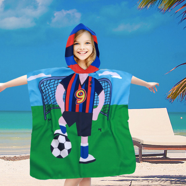 Ręcznik plażowy dla dzieci 60x120 cm Cotton World poncho z kapturem chłonna mikrofibra strój piłkarski PD 100-B (2)
