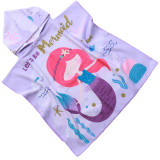 Ręcznik plażowy dla dzieci 60x120 cm Cotton World poncho z kapturem chłonna mikrofibra mała syrenka PD 100-B (3)