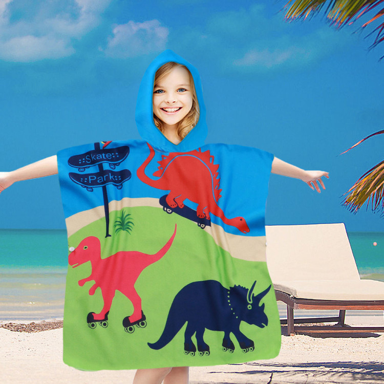 Ręcznik plażowy dla dzieci 60x120 cm Cotton World poncho z kapturem chłonna mikrofibra dinozaury PD 100-B (5)