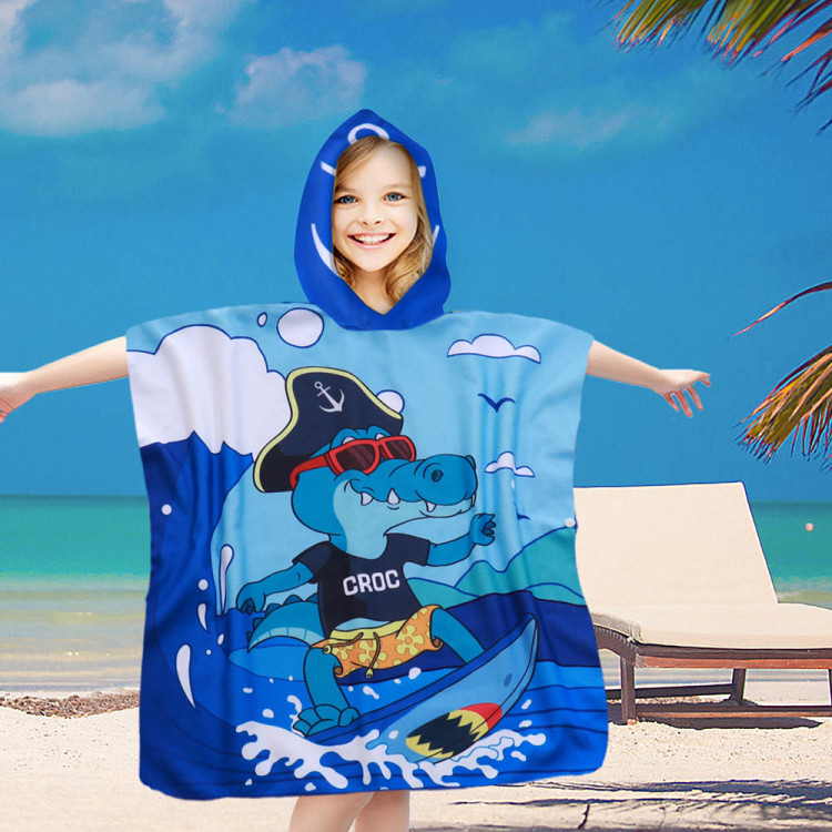 Ręcznik plażowy dla dzieci 60x120 cm Cotton World poncho z kapturem chłonna mikrofibra krokodyl pirat PD 100-B (7)