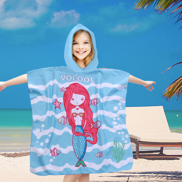 Ręcznik plażowy dla dzieci 60x120 cm Cotton World poncho z kapturem chłonna mikrofibra mała syrenka PD 100-B (12)