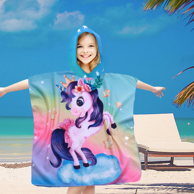 Ręcznik plażowy dla dzieci 60x120 cm Cotton World poncho z kapturem chłonna mikrofibra jednorożec PD 100-B (13)