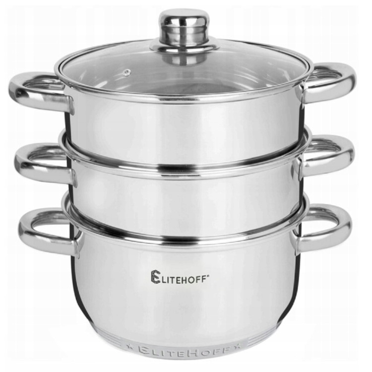 Garnek do gotowania na parze 4 częściowy parowar 20 cm stalowy Elitehoff E-4702