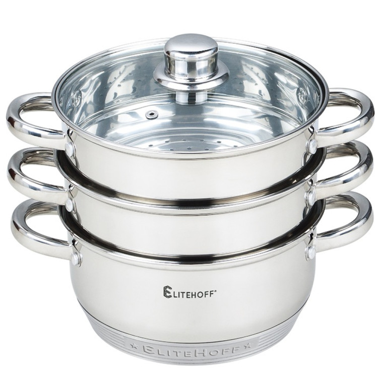 Garnek do gotowania na parze 4 częściowy parowar 22 cm stalowy Elitehoff E-4704