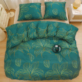 Pościel 200x220 bawełna satynowa dwustronna 3D GierekHoff gruba 3 części GH 3001 złote liście na zielonym tle