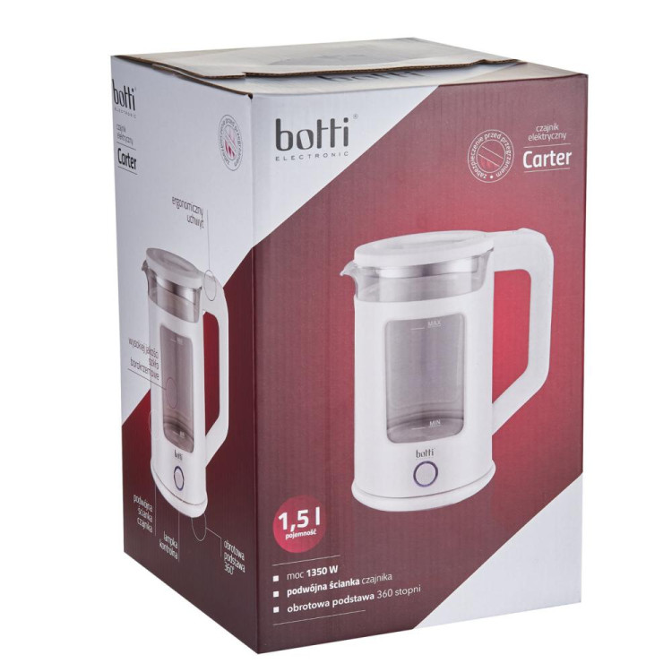 Czajnik elektryczny szklany Botti Electronic Carter 1,5 l 1350 W biały Czajnik elektryczny szklany Botti Electronic Carter 1,5 l 1350 W biały