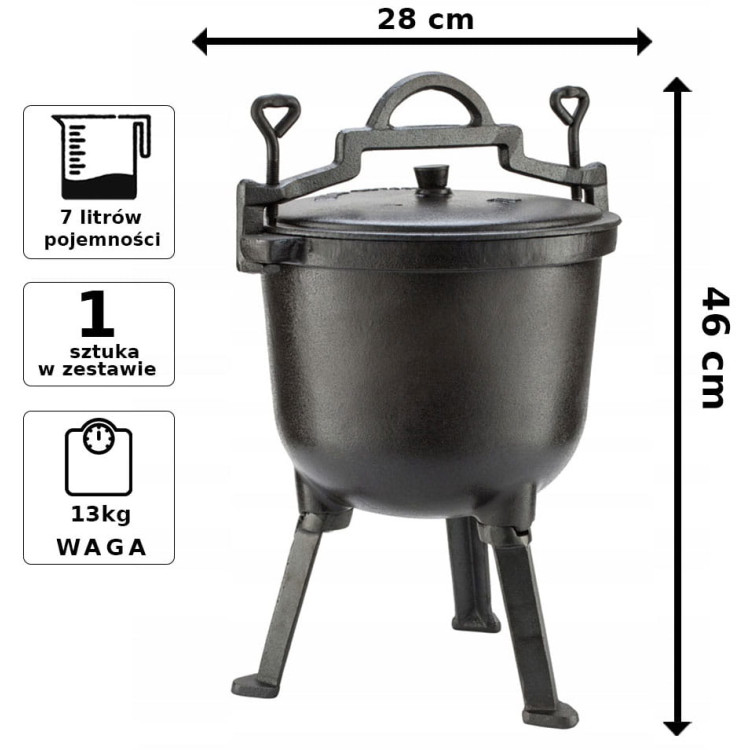 Garnek żeliwny Kinghoff KH 2232 Kociołek myśliwski 7 L Nowy model + GRATIS Garnek żeliwny Kinghoff KH 2232 Kociołek myśliwski 7 L Nowy model + GRATIS