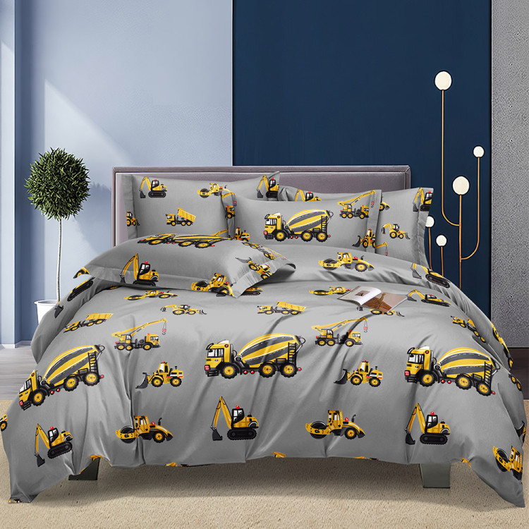Pościel 140x200 dla dzieci bawełna satynowa 3D Cotton World gruba 2 części 2515 pojazdy na budowie