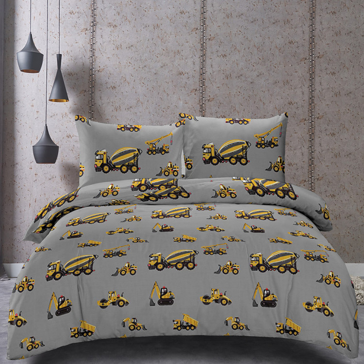 Pościel 140x200 dla dzieci bawełna satynowa 3D Cotton World gruba 2 części 2515 pojazdy na budowie