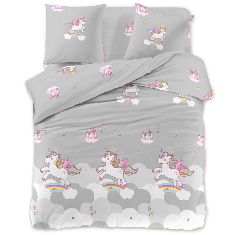 Pościel 160x200 dla dzieci bawełna satynowa 3D Cotton World gruba 3 części 2514 jednorożec