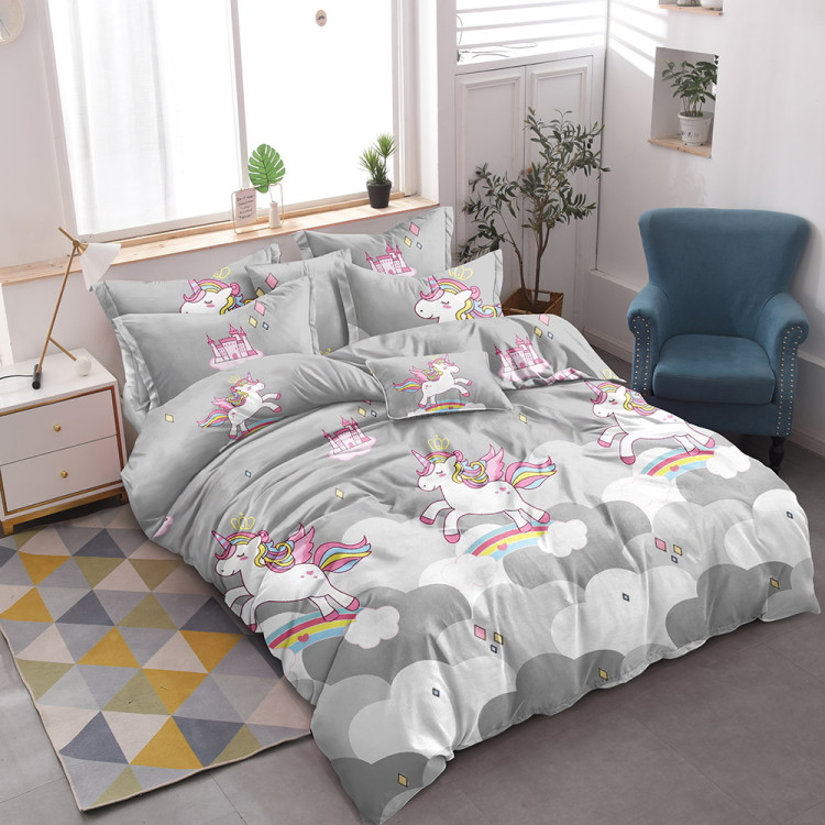 Pościel 160x200 dla dzieci bawełna satynowa 3D Cotton World gruba 3 części 2514 jednorożec