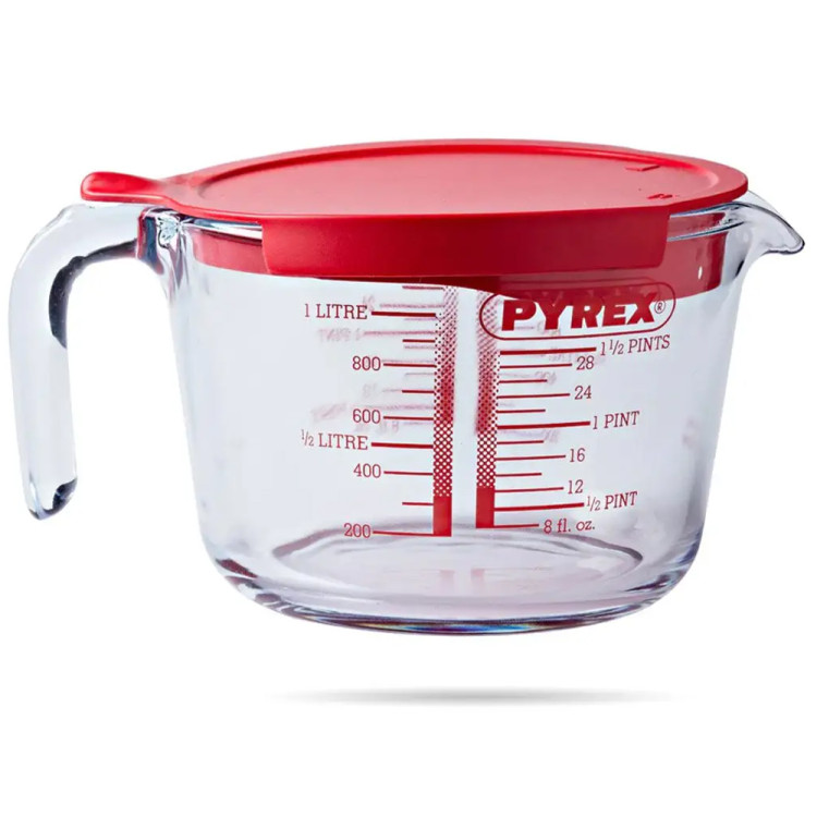 Miarka kuchenna dzbanek szklany ze skalą 1000 ml z pokrywką i sitkiem Pyrex 264P