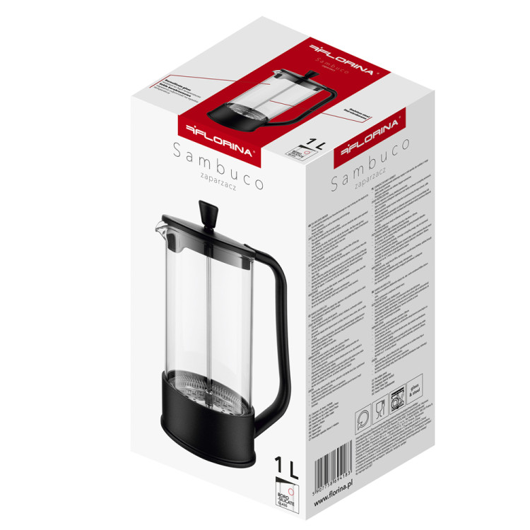 Szklany zaparzacz tłokowy do herbaty kawy ziół 1000 ml Florina SAMBUCO
