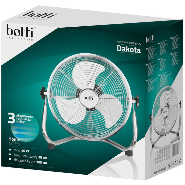 Wentylator cyrkulacyjny podłogowy 30 cm metalowy Botti Electronic Dakota FGD -12 wiatrak stojący 40 W