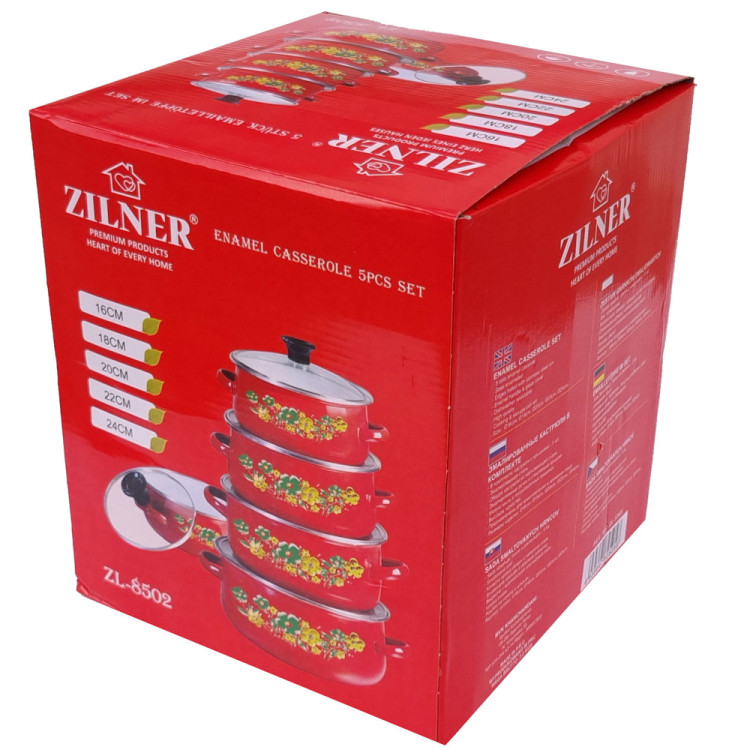 Garnki emaliowane Zilner ZL-8502 czerwone zestaw garnków 10 elementów