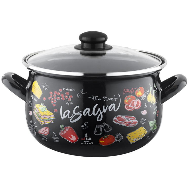 Garnek emaliowany czarny z pokrywką 16 cm Emaila Pleszew Pyza Lasagna