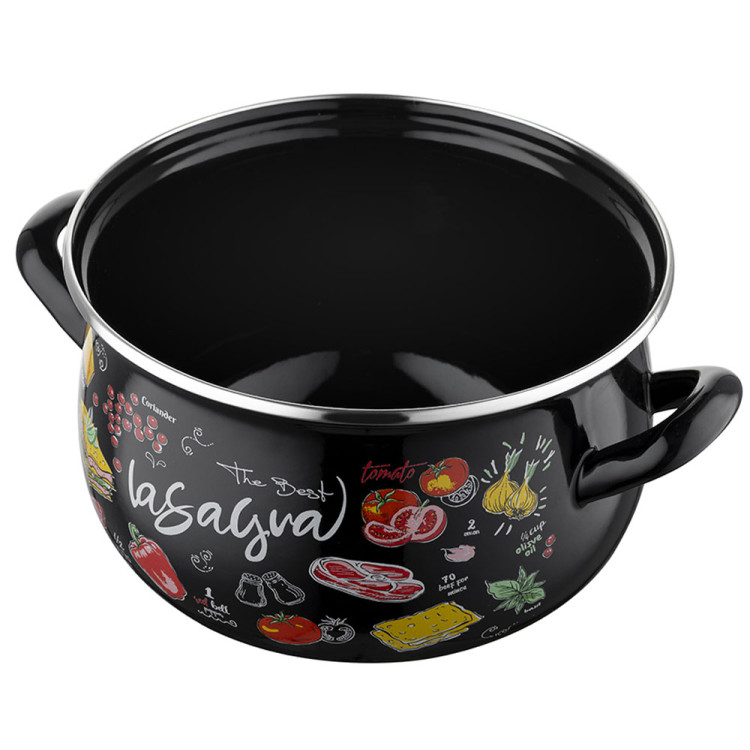 Garnek emaliowany czarny z pokrywką 22 cm Emalia Pleszew Pyza Lasagna