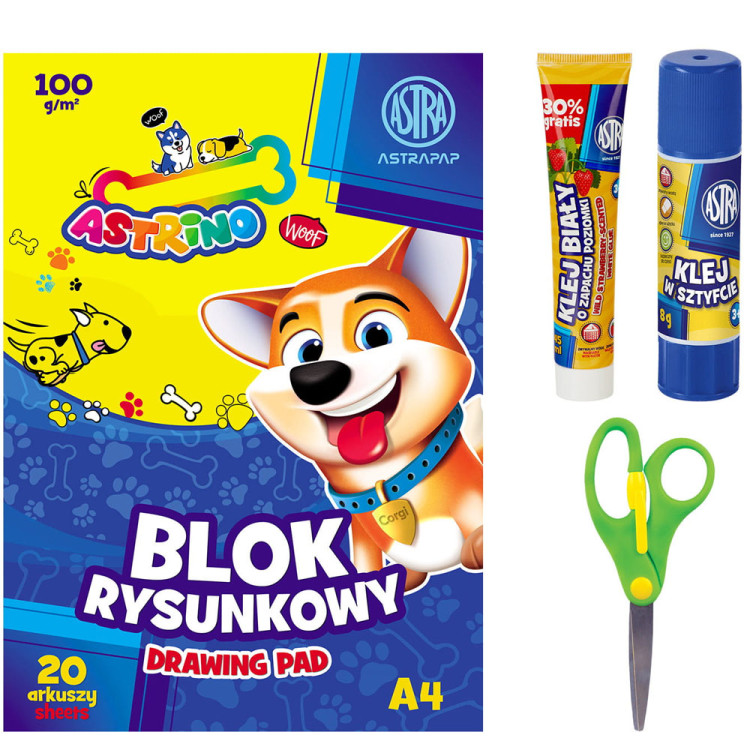 Wyprawka szkolna zestaw dla dzieci ASTRA S 12 elementów kredki farby plastelina