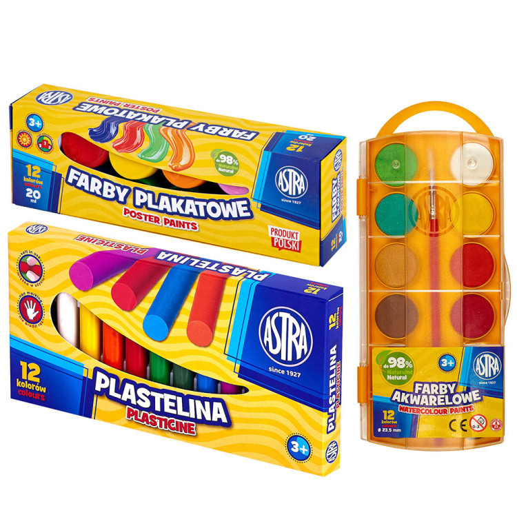 Wyprawka szkolna zestaw dla dzieci ASTRA XL 27 elementów kredki farby plastelina
