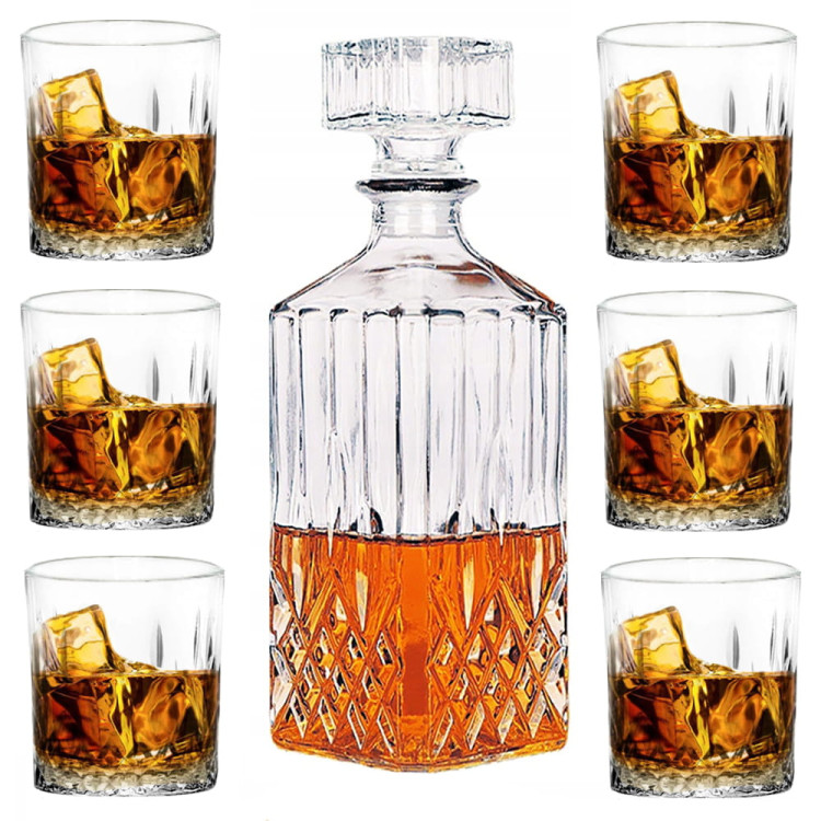 Zestaw do whisky karafka szklana 1000 ml + 6 grubych szklanek 280 ml Zestaw do whisky karafka szklana 1000 ml + 6 grubych szklanek 280 ml