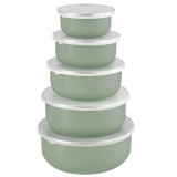 Pojemniki emaliowane miski z pokrywką 0.3/0.5/0.75/1/1.5 l zielone Emalia Pleszew zestaw 5 sztuk