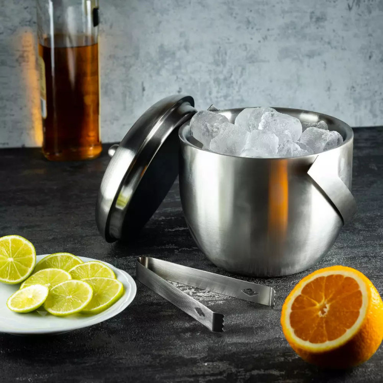 Pojemnik do lodu 1.75 l stalowy cooler na lód Kinghoff KH 1492 zestaw ze szczypcami i uchwytem