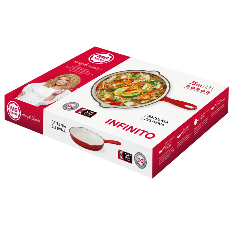 Patelnia żeliwna emaliowana 1.3 l MG Home Infinito czerwona ciężka 25 cm