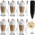 Szklanki do kawy latte Florina Boston 310 ml wysokie zestaw z długimi łyżeczkami i spieniacz do mleka 6 sztuk