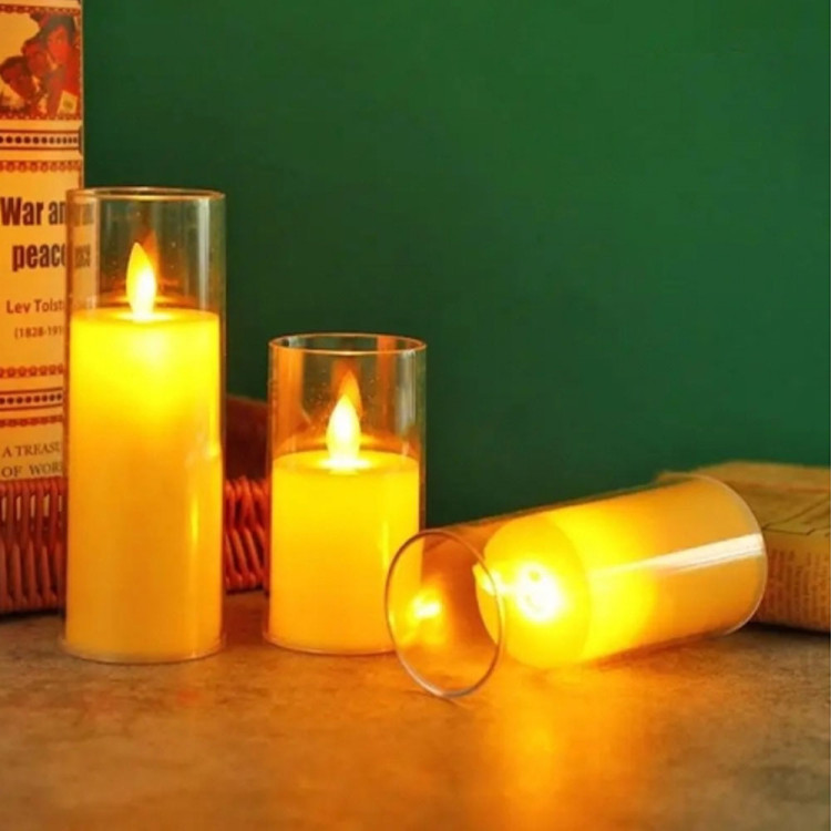 Świeczki LED w obudowie z ruchomym płomieniem zestaw 3 sztuk 10/12.5/15 cm wkłady LED do zniczy imitacja wosku