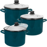 Garnki emaliowane proste Galicja Gusto 4.4/6/7 litrów zestaw 3 garnków na indukcję turkus