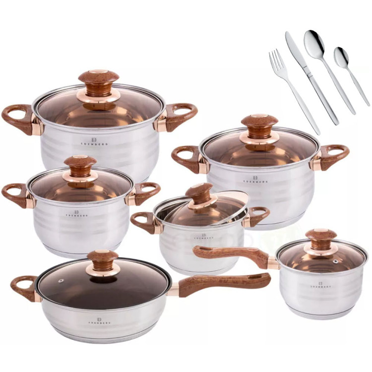 Garnki stalowe Edenberg EB 1143 zestaw garnków na indukcję ze sztućcami Amefa Scandinave