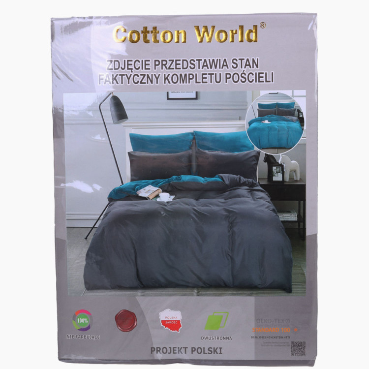 Pościel dwustronna 160x200 mikrofibra Cotton World 3 części 2484 szaro-turkusowa